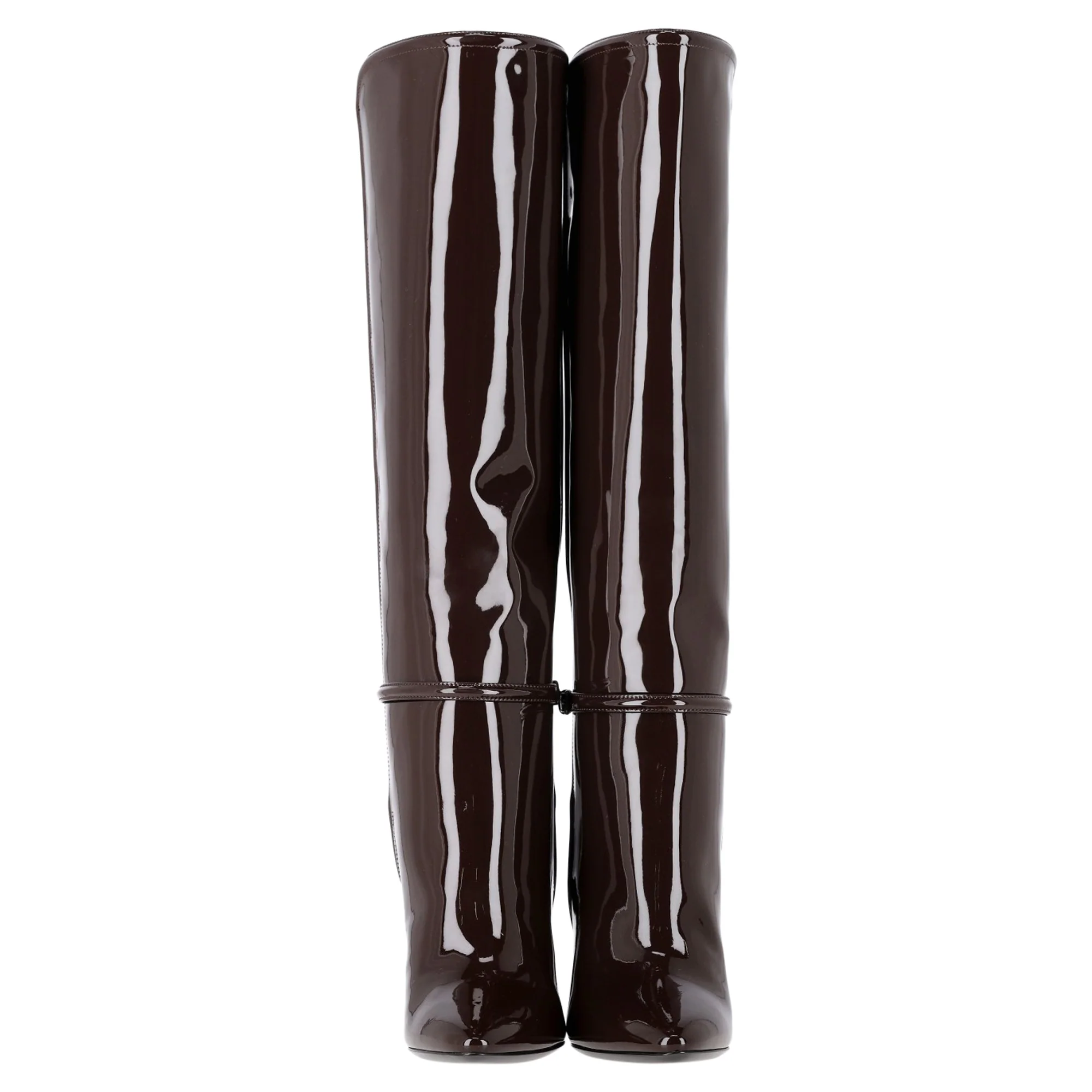Women's Saint Laurent Jane Knee-High Boots in Brown Patent-Leather - Image 4