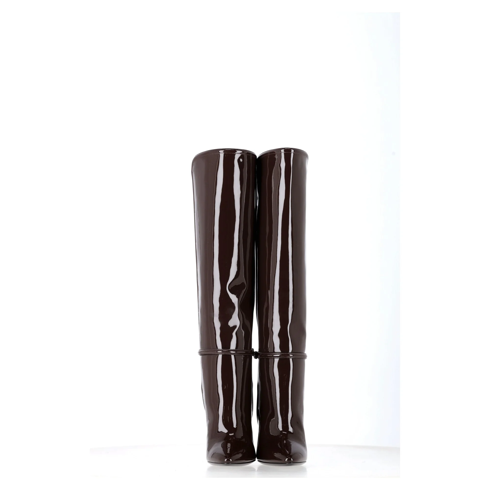 Women's Saint Laurent Jane Knee-High Boots in Brown Patent-Leather - Image 7