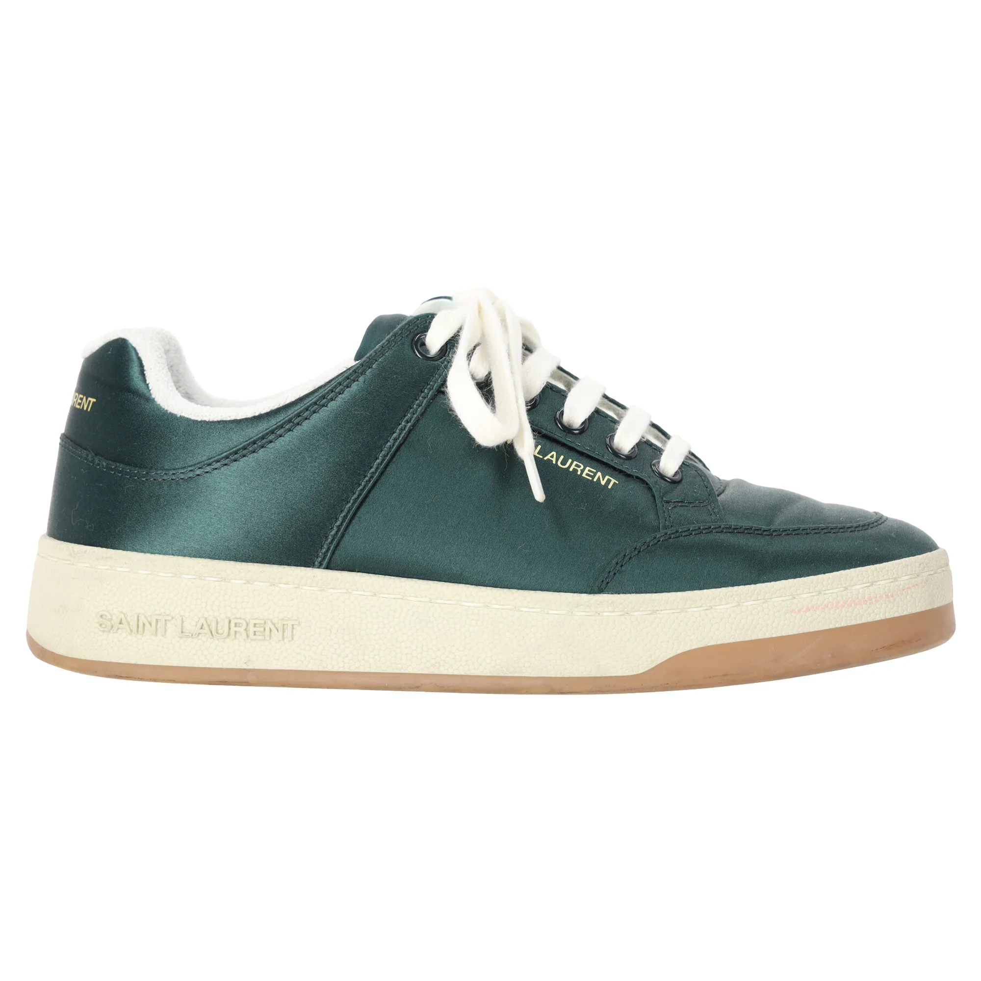 Women's Saint Laurent SL/61 Low-Top Sneakers in Green Satin