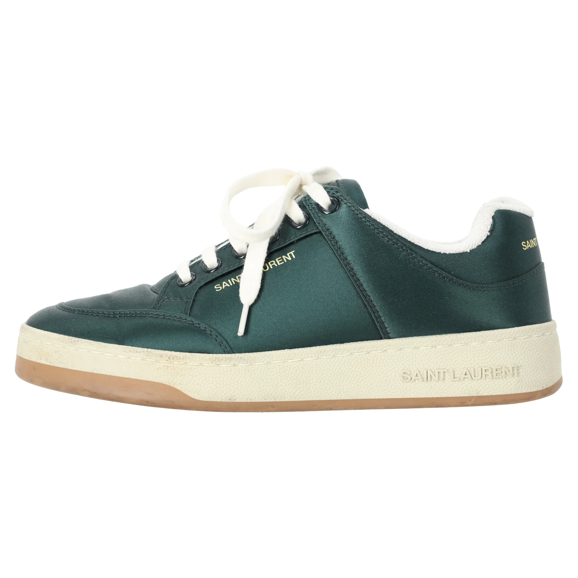 Women's Saint Laurent SL/61 Low-Top Sneakers in Green Satin - Image 2