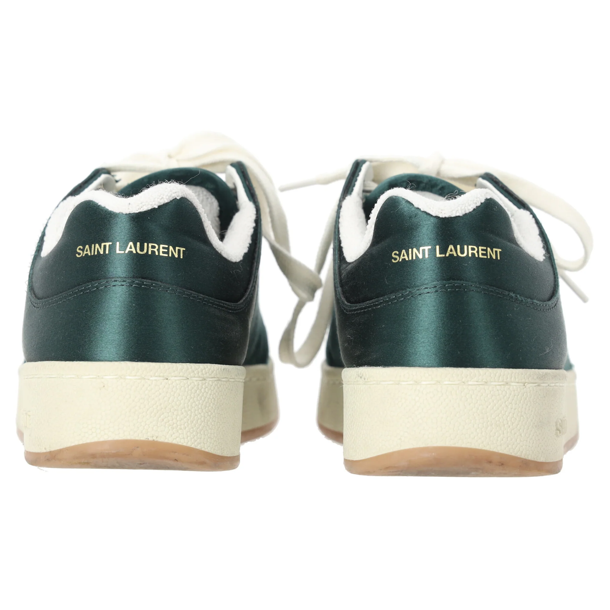 Women's Saint Laurent SL/61 Low-Top Sneakers in Green Satin - Image 3
