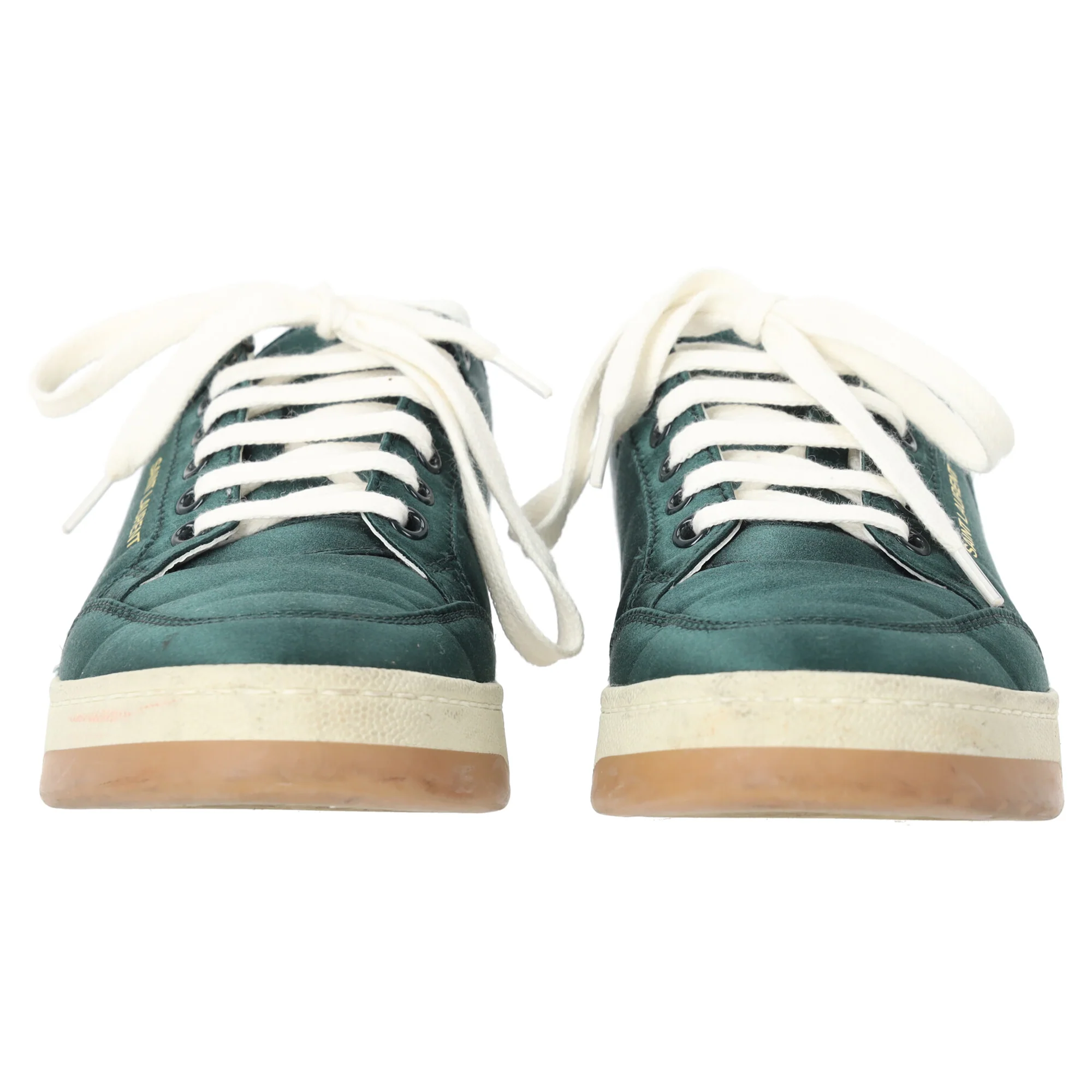 Women's Saint Laurent SL/61 Low-Top Sneakers in Green Satin - Image 4