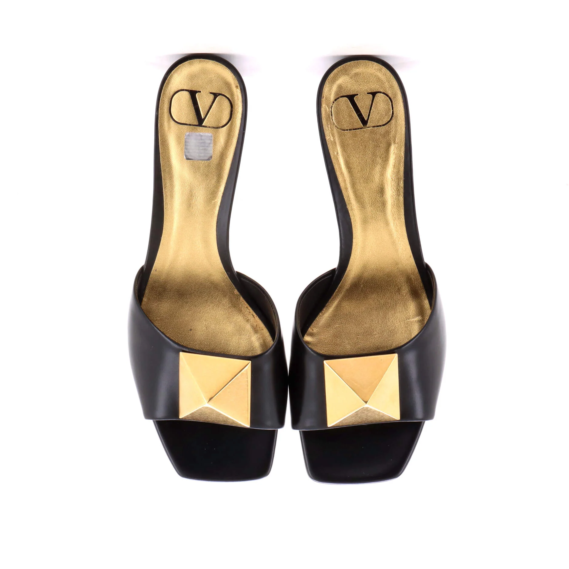 Women's One Stud Block Heeled Mules Leather - Image 2