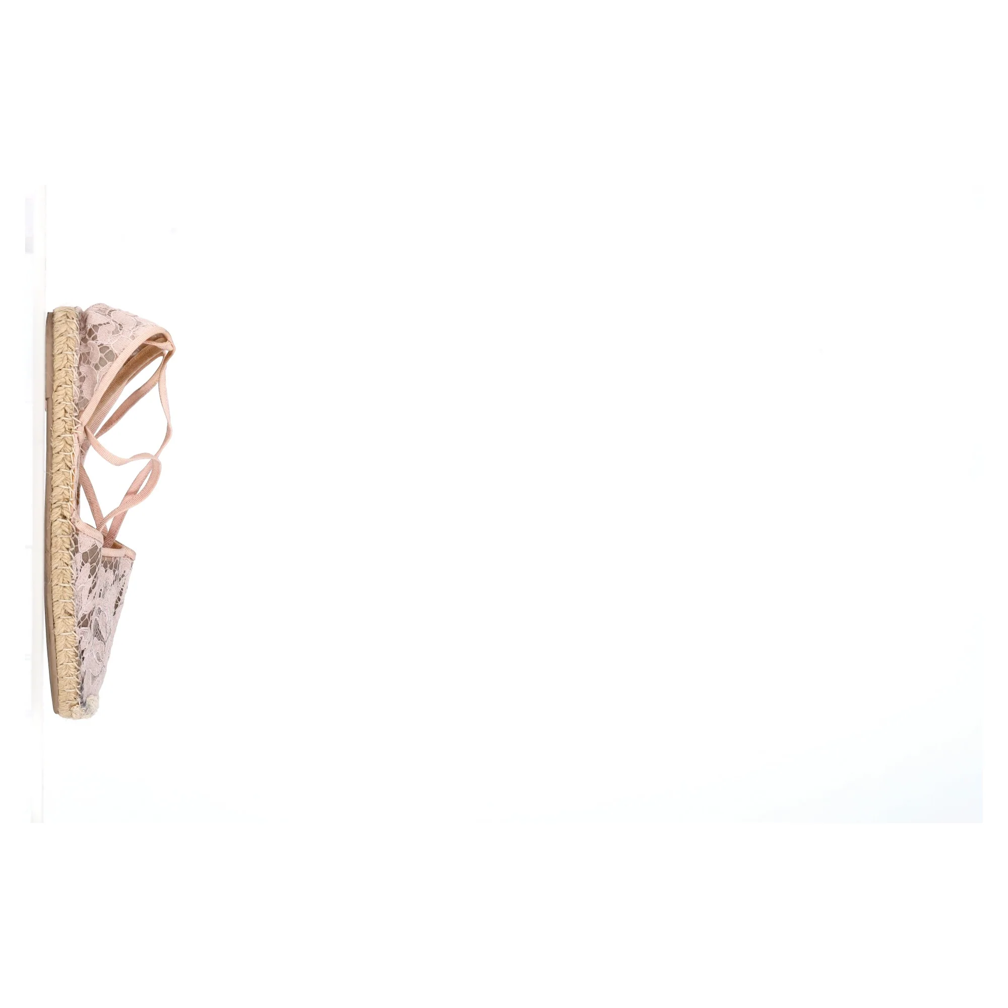 Women's Valentino Garavani Floral Lace Self-Tie Espadrille Flats in Pink Polyester - Image 7