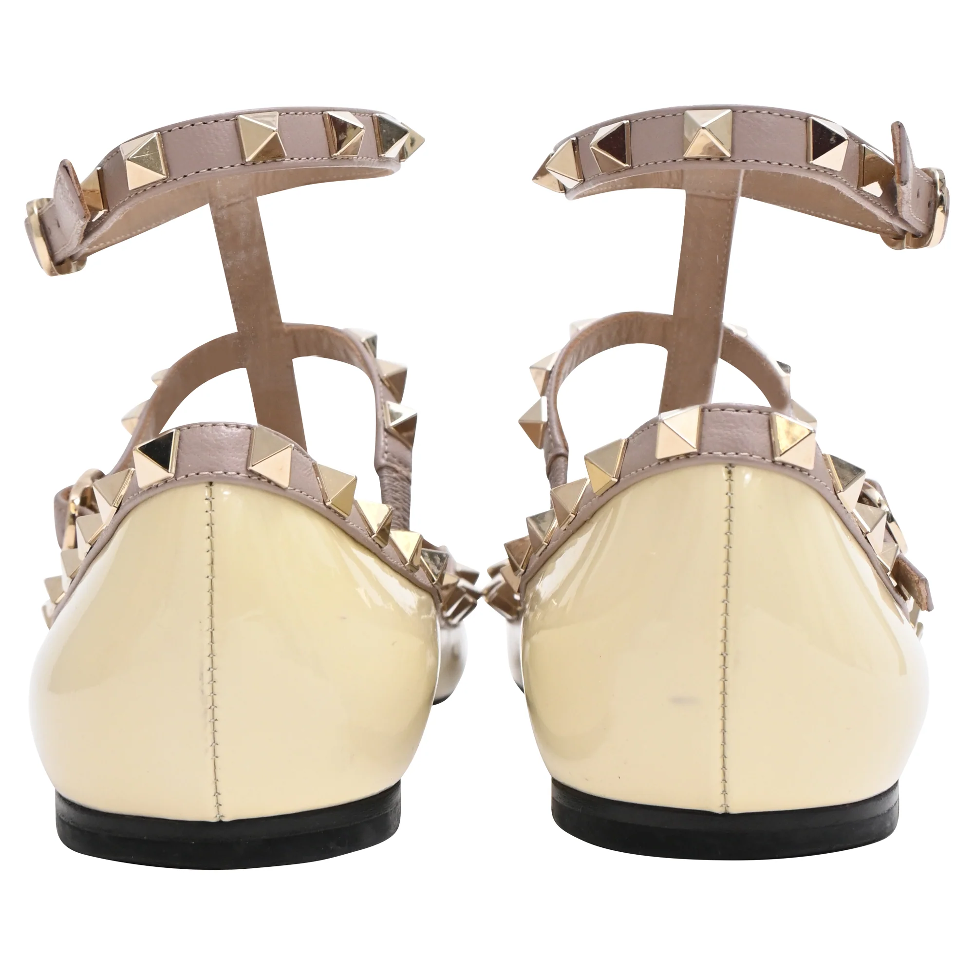 Women's Valentino Garavani Rockstud Caged Ballet Flats in Cream Patent Leather - Image 3