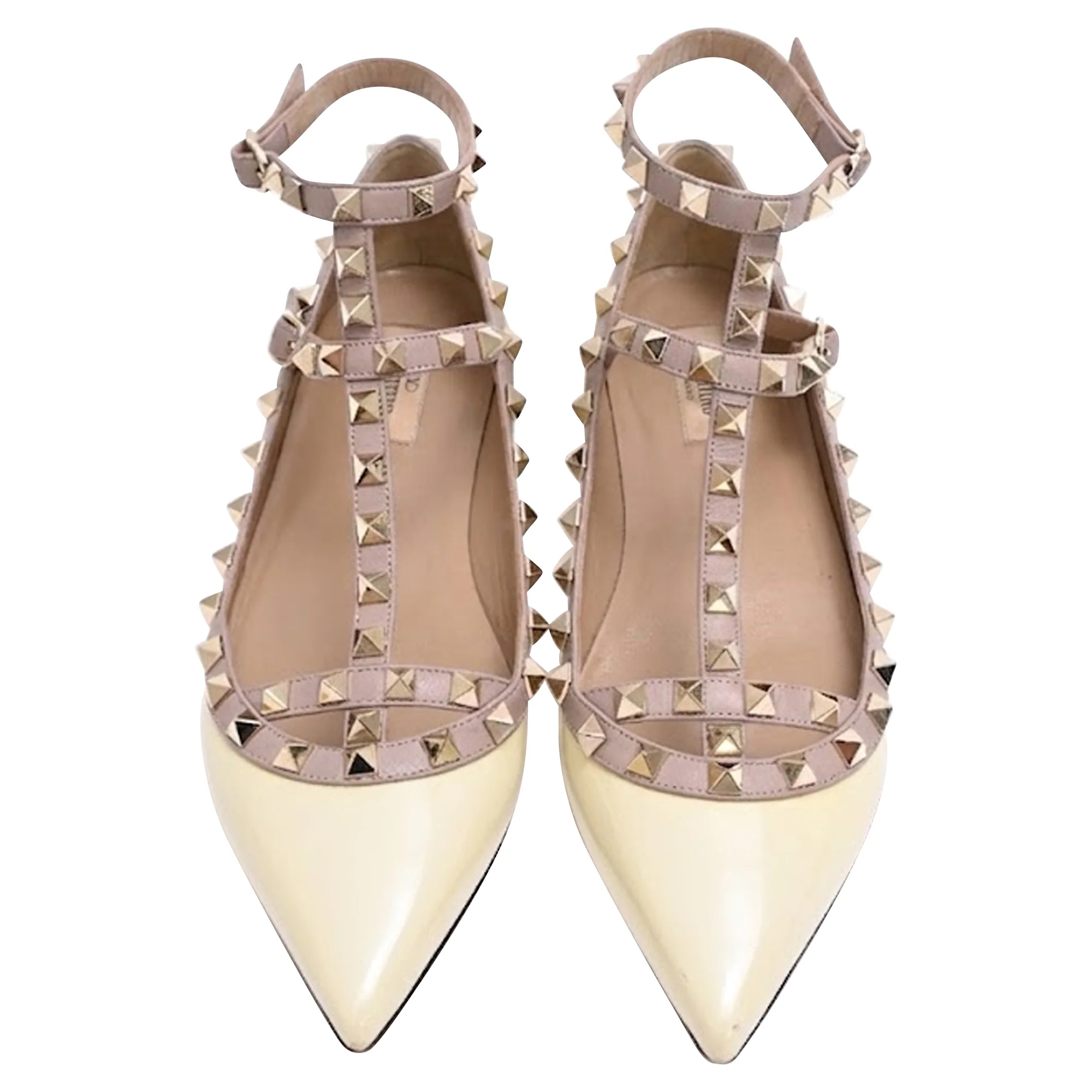 Women's Valentino Garavani Rockstud Caged Ballet Flats in Cream Patent Leather - Image 5