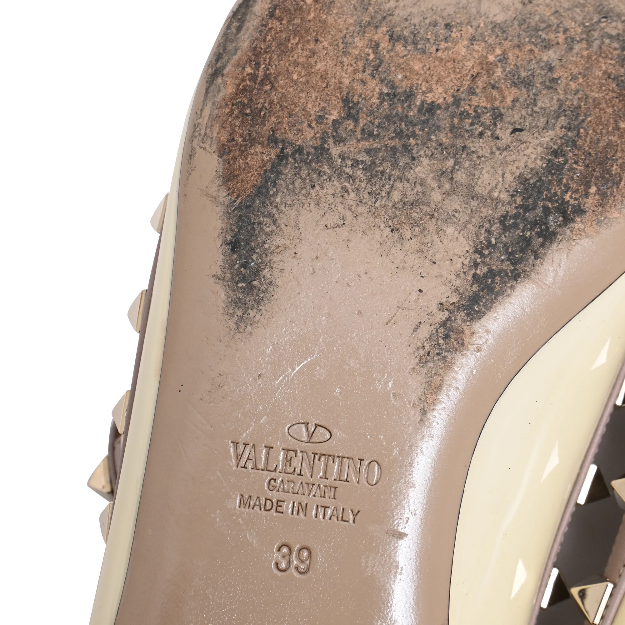 Women's Valentino Garavani Rockstud Caged Ballet Flats in Cream Patent Leather - Image 7