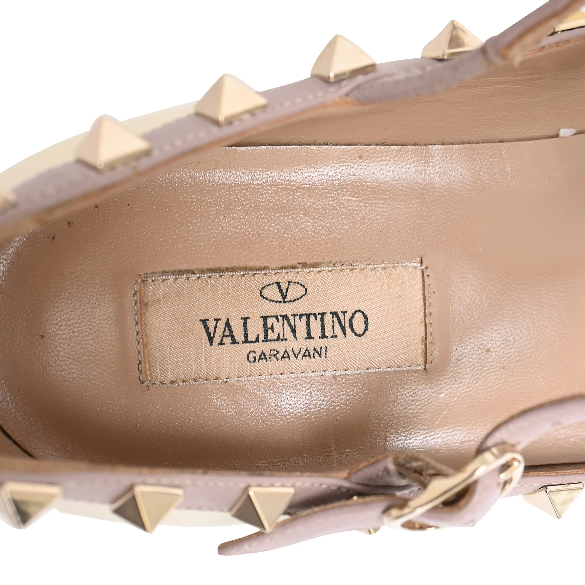 Women's Valentino Garavani Rockstud Caged Ballet Flats in Cream Patent Leather - Image 9