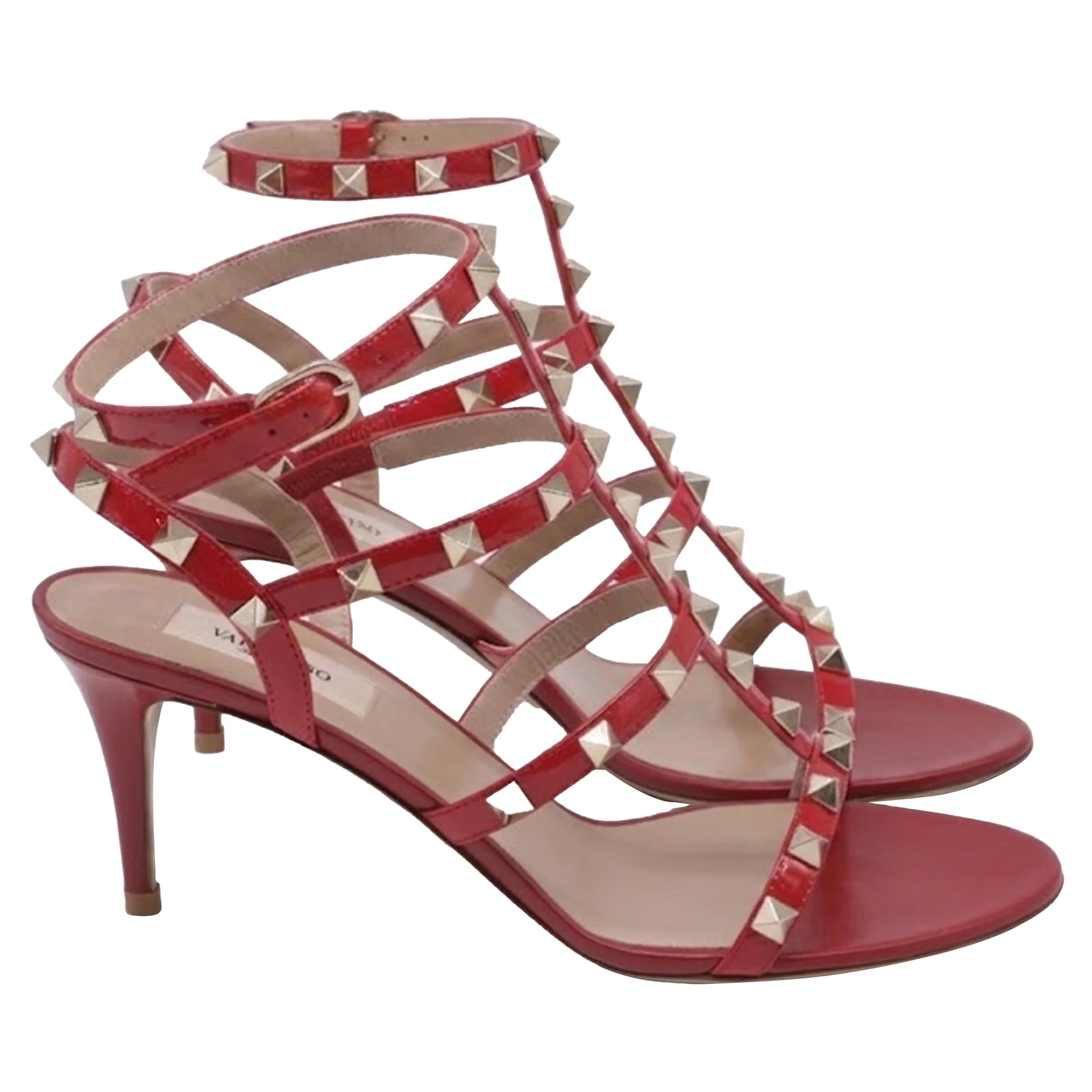 Women's Valentino Garavani Rockstud Caged Sandal Heels in Burgundy Leather