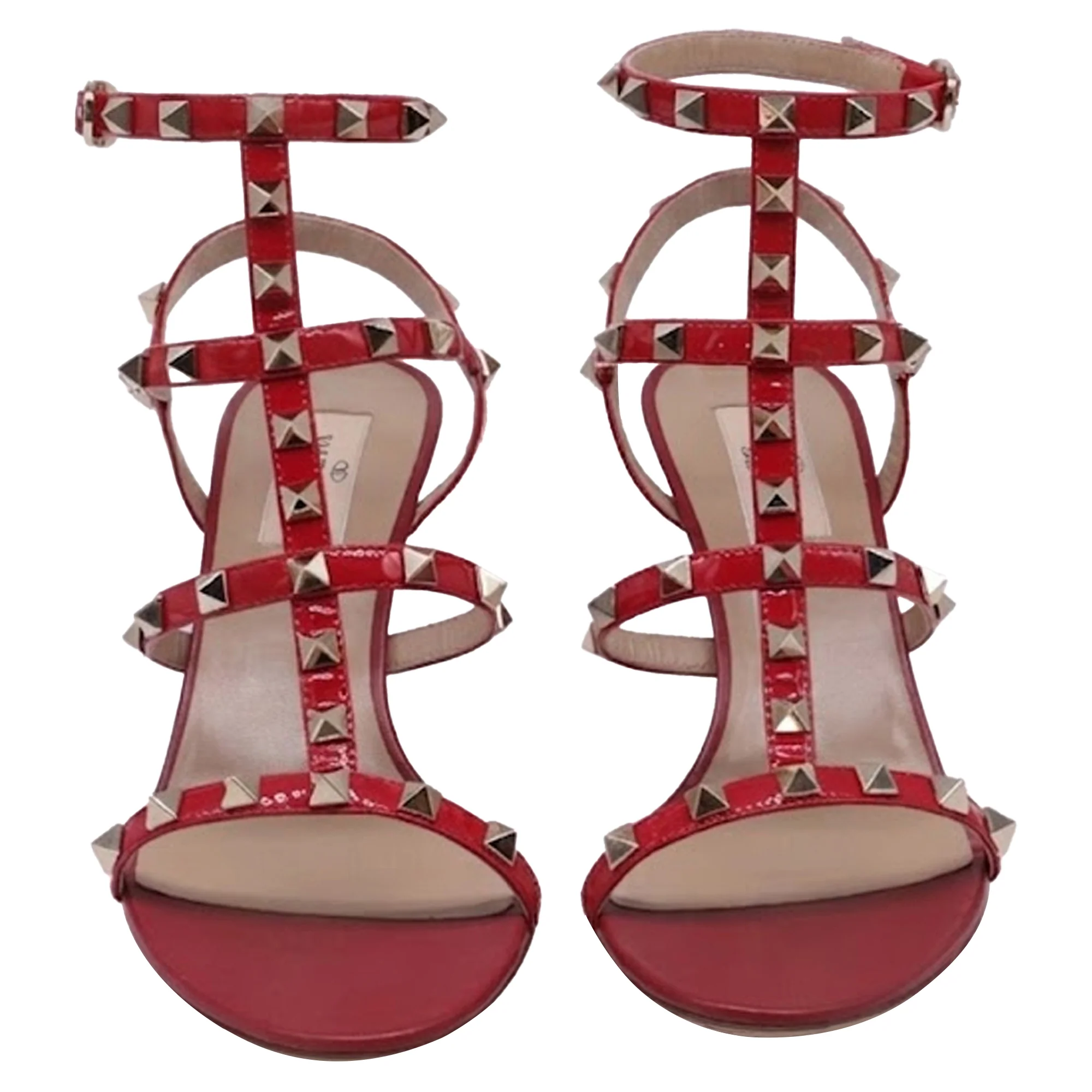 Women's Valentino Garavani Rockstud Caged Sandal Heels in Burgundy Leather - Image 2