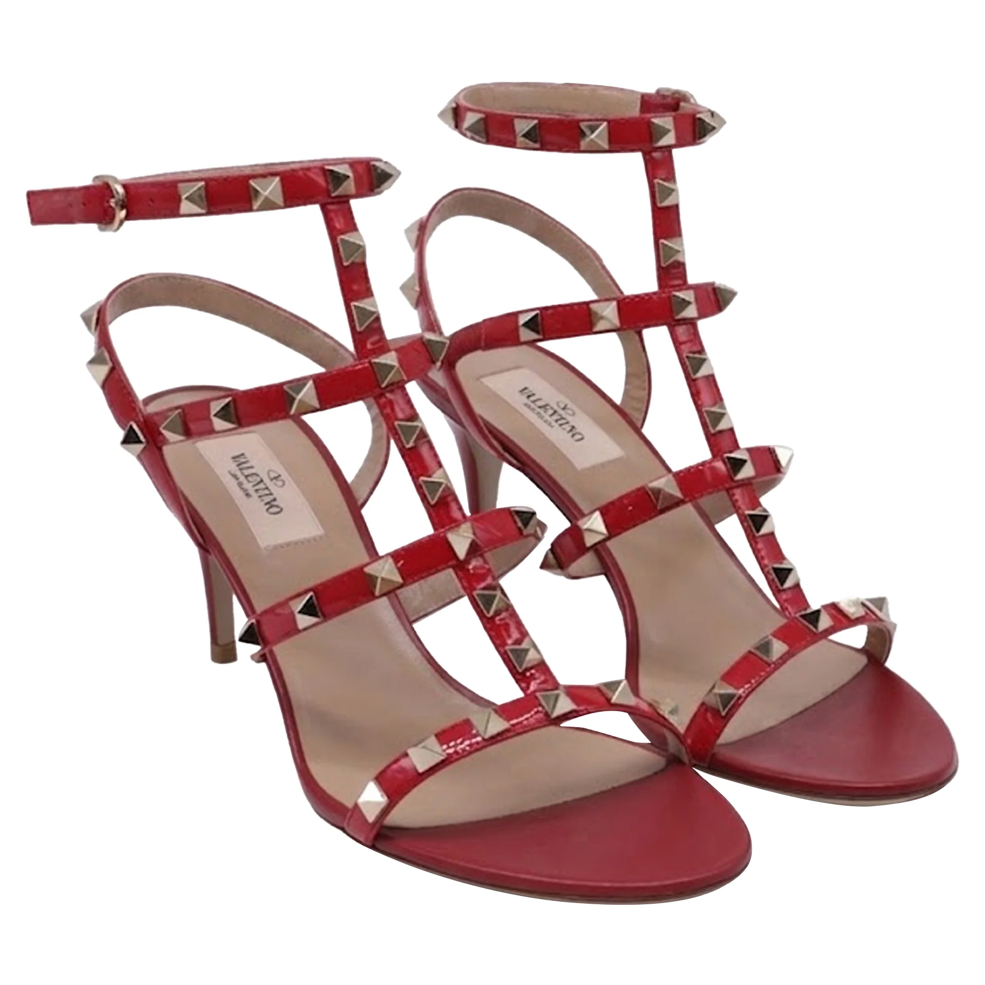 Women's Valentino Garavani Rockstud Caged Sandal Heels in Burgundy Leather - Image 3
