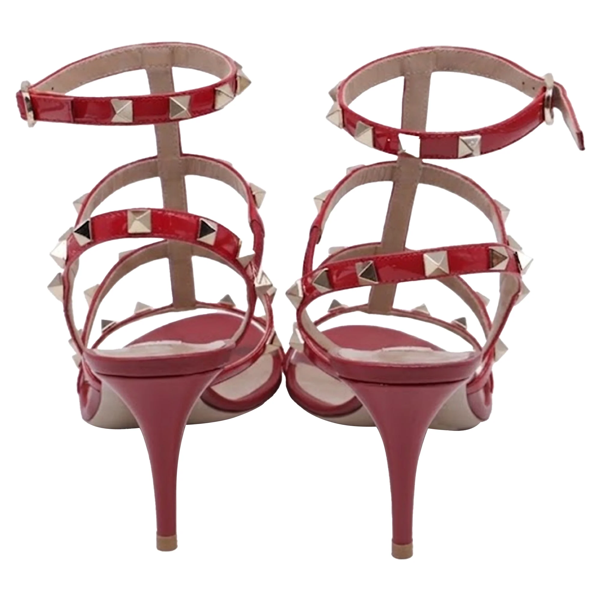 Women's Valentino Garavani Rockstud Caged Sandal Heels in Burgundy Leather - Image 4