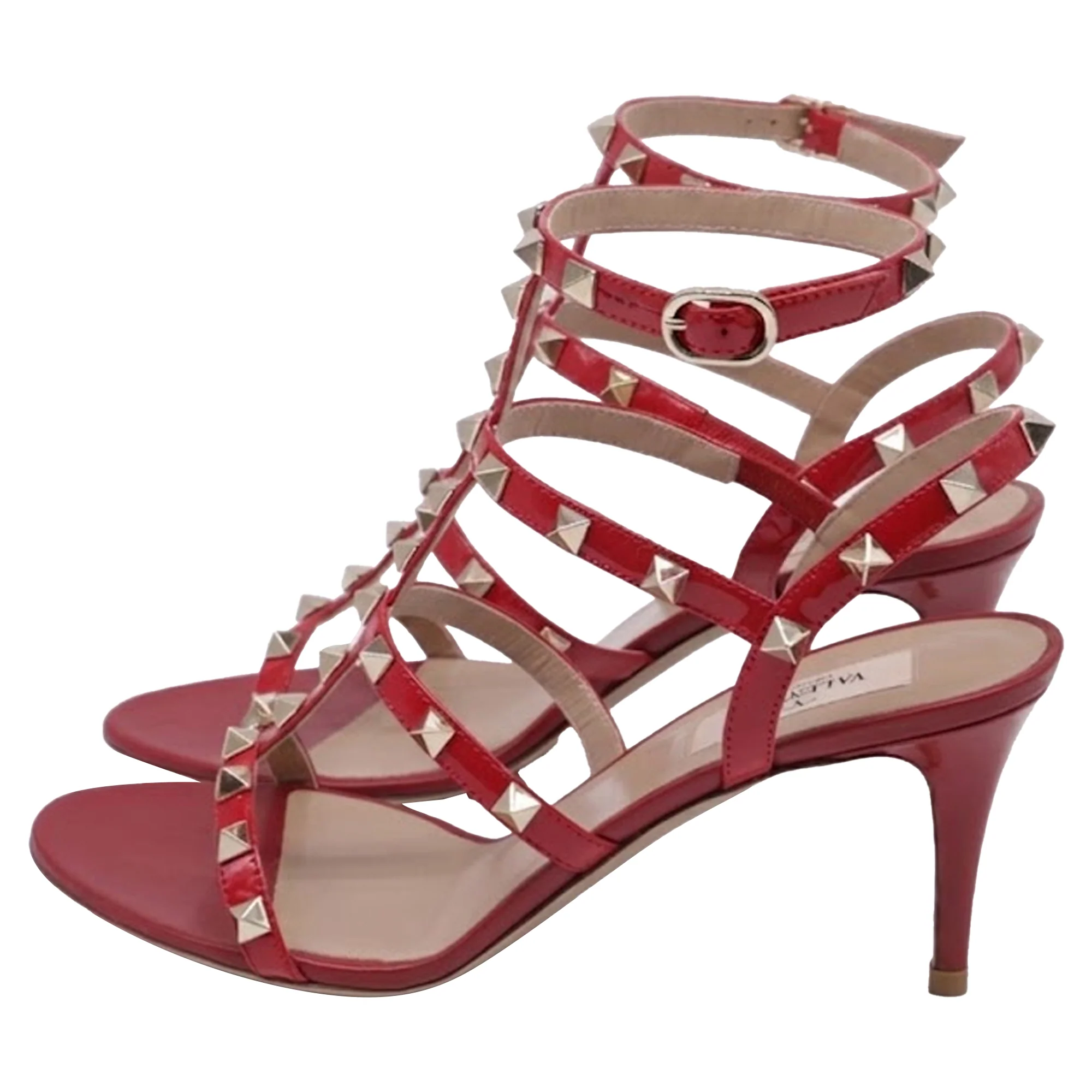 Women's Valentino Garavani Rockstud Caged Sandal Heels in Burgundy Leather - Image 5