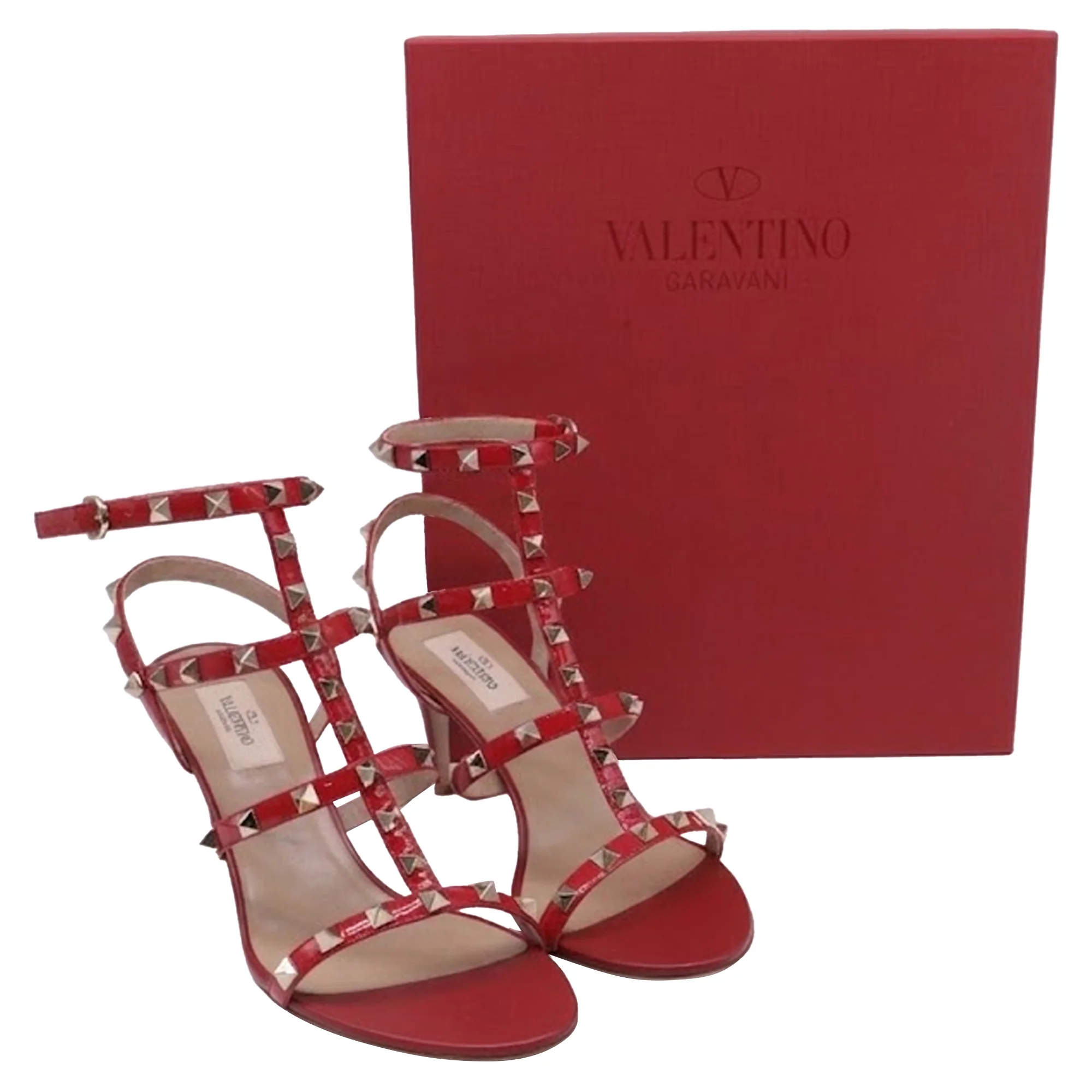 Women's Valentino Garavani Rockstud Caged Sandal Heels in Burgundy Leather - Image 6