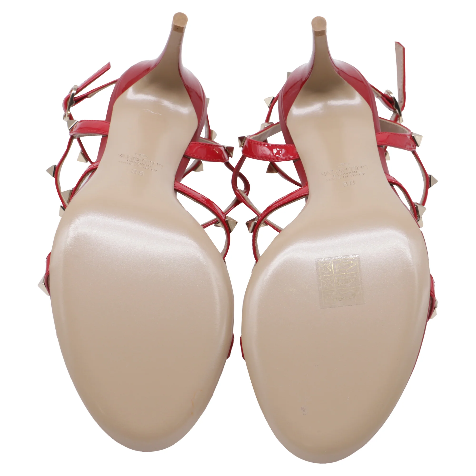 Women's Valentino Garavani Rockstud Caged Sandal Heels in Burgundy Leather - Image 7