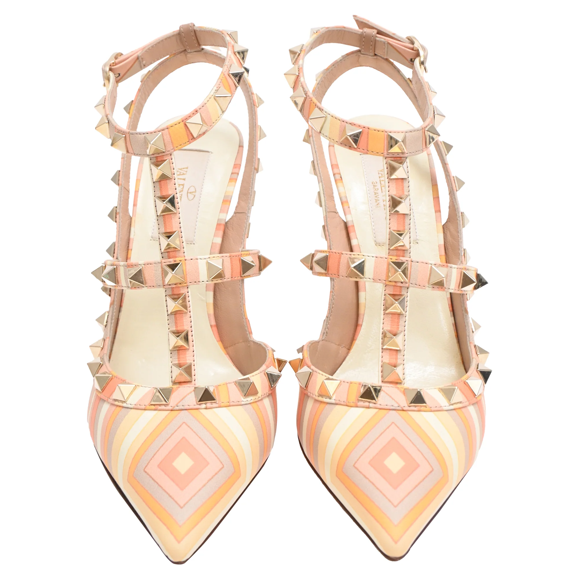 Women's Valentino Garavani Rockstud Geometric-Print Pumps in Multicolor Leather - Image 3