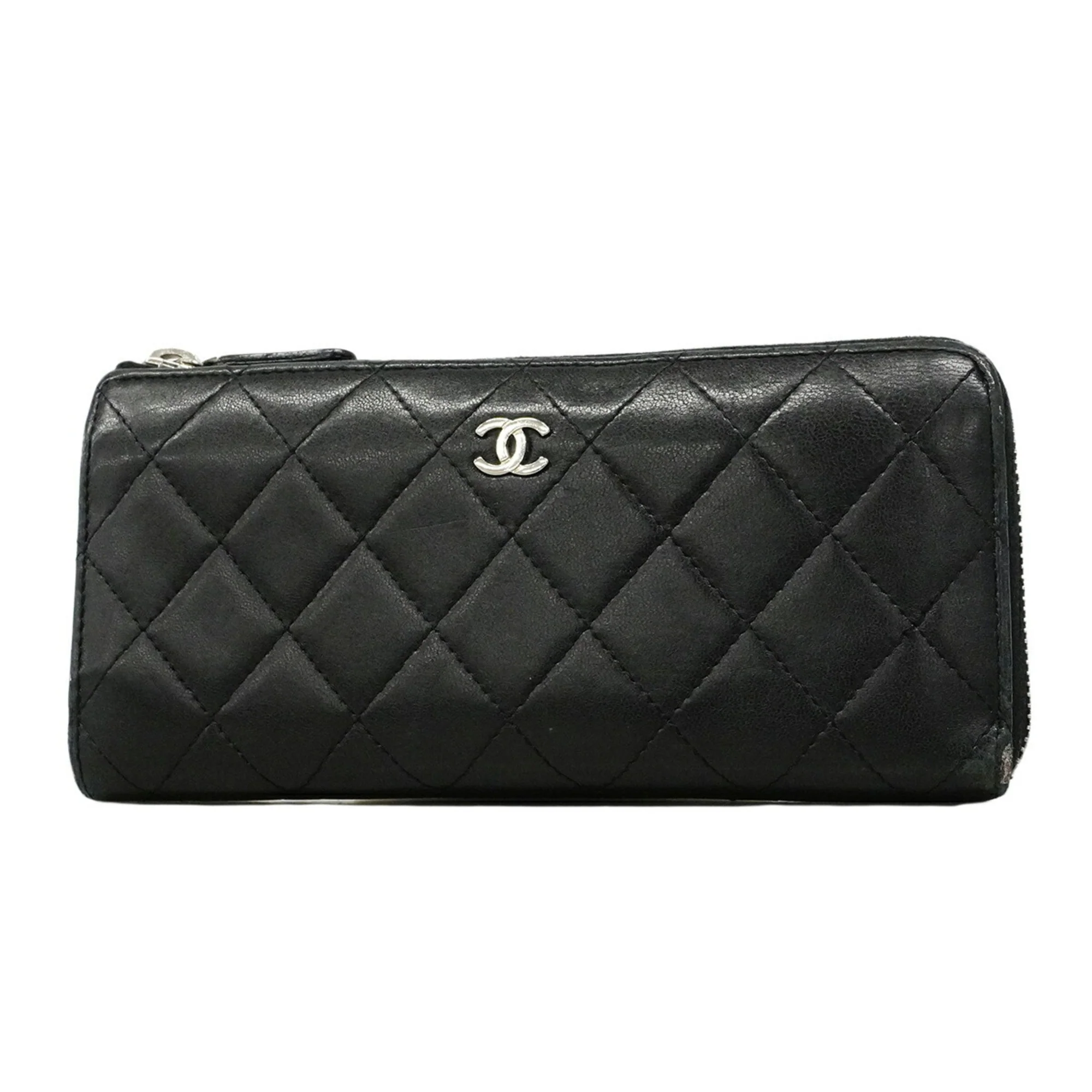 Zip Around Wallet Quilted Lambskin Long