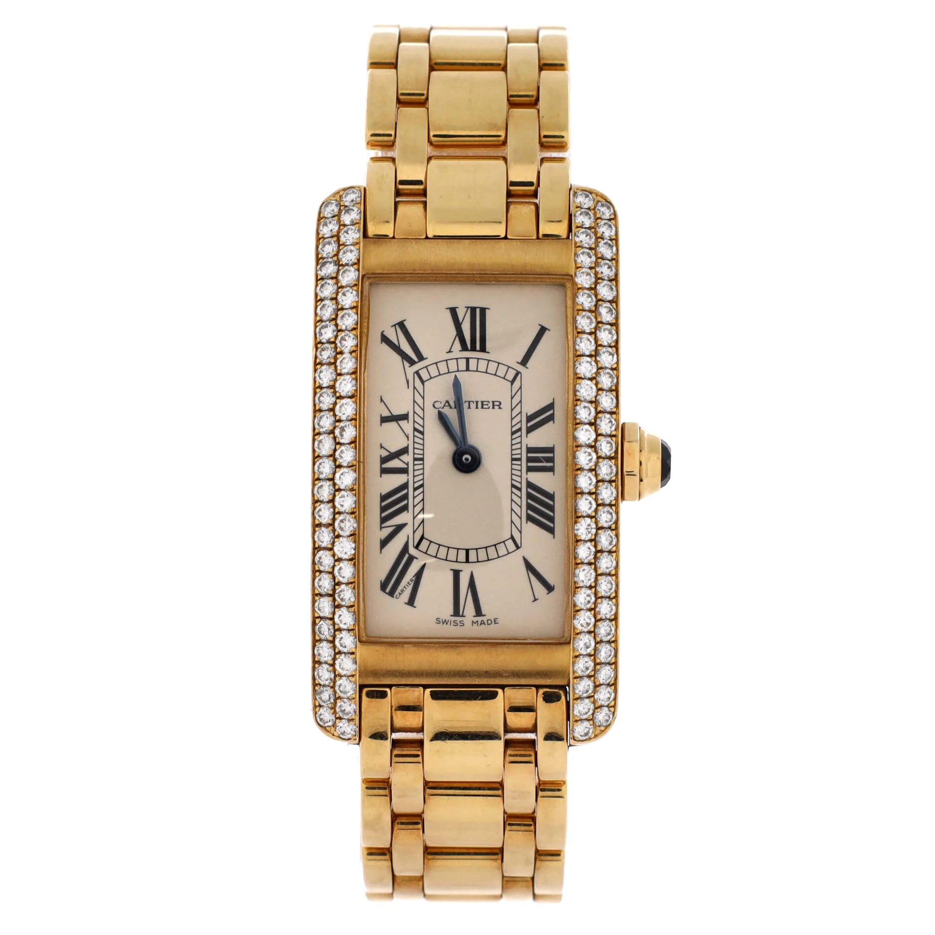 Tank Americaine Quartz Watch Yellow Gold with Two Row Diamond Bezel 19