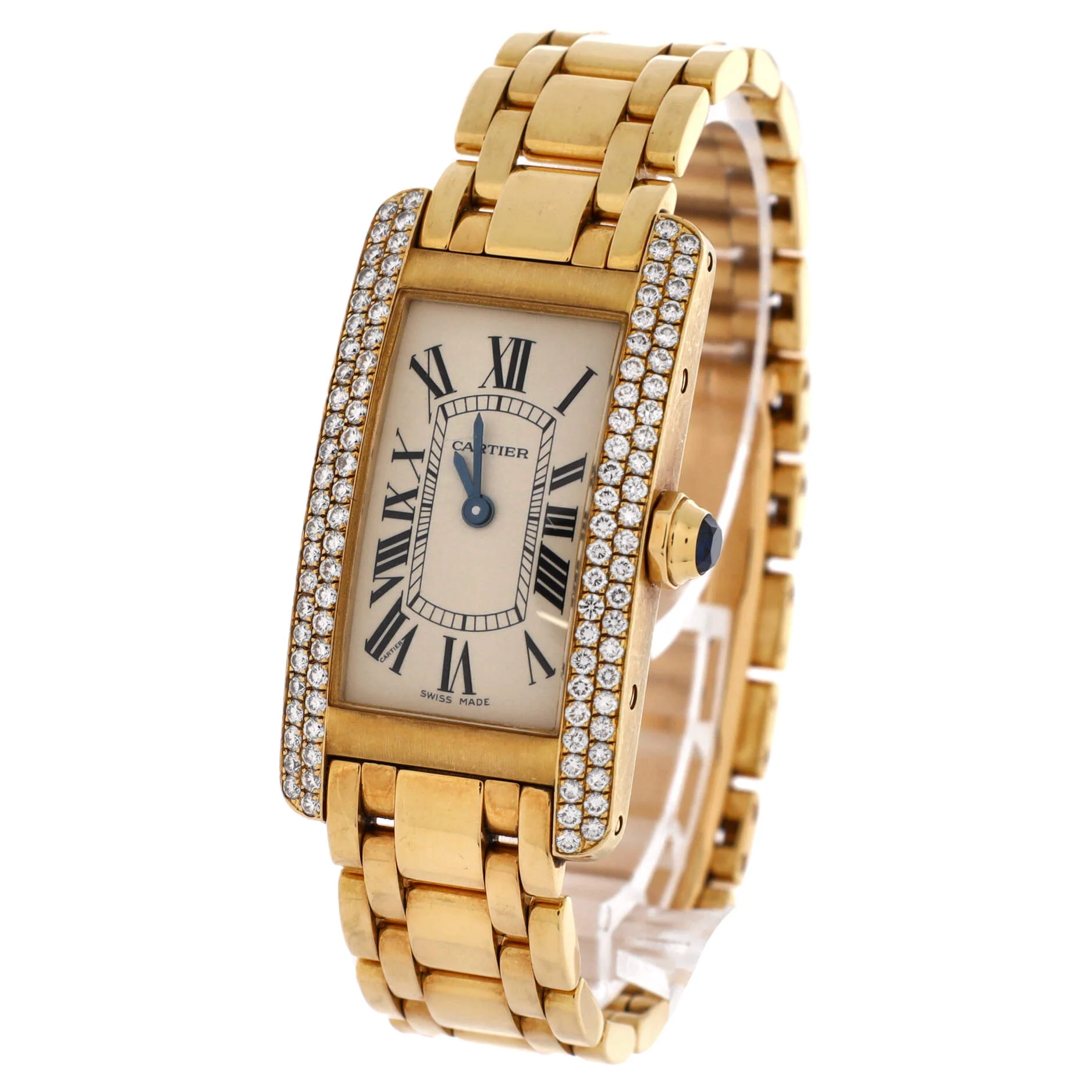 Tank Americaine Quartz Watch Yellow Gold with Two Row Diamond Bezel 19 - Image 2
