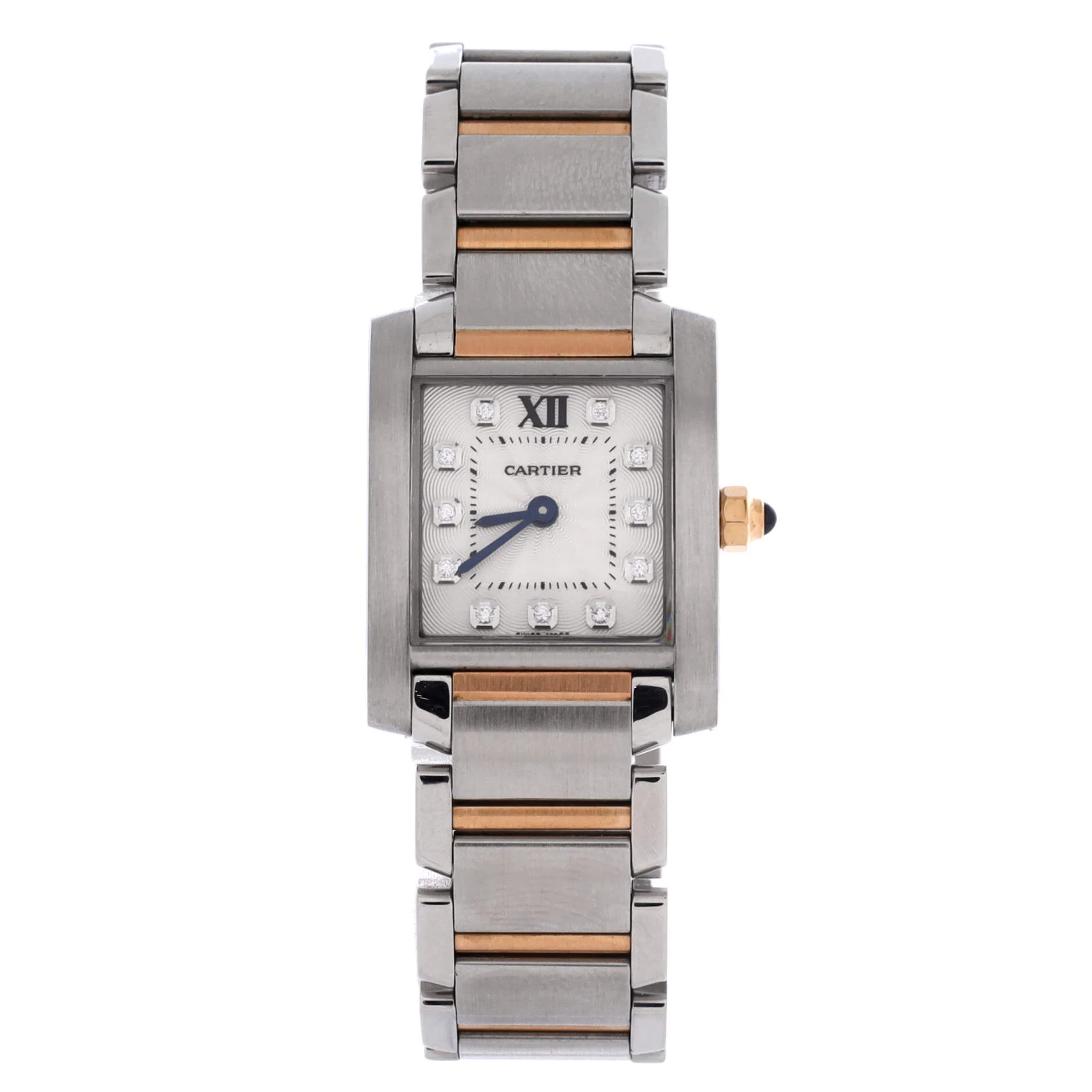 Tank Francaise Quartz Watch Stainless Steel and Rose Gold with Diamond Markers 20