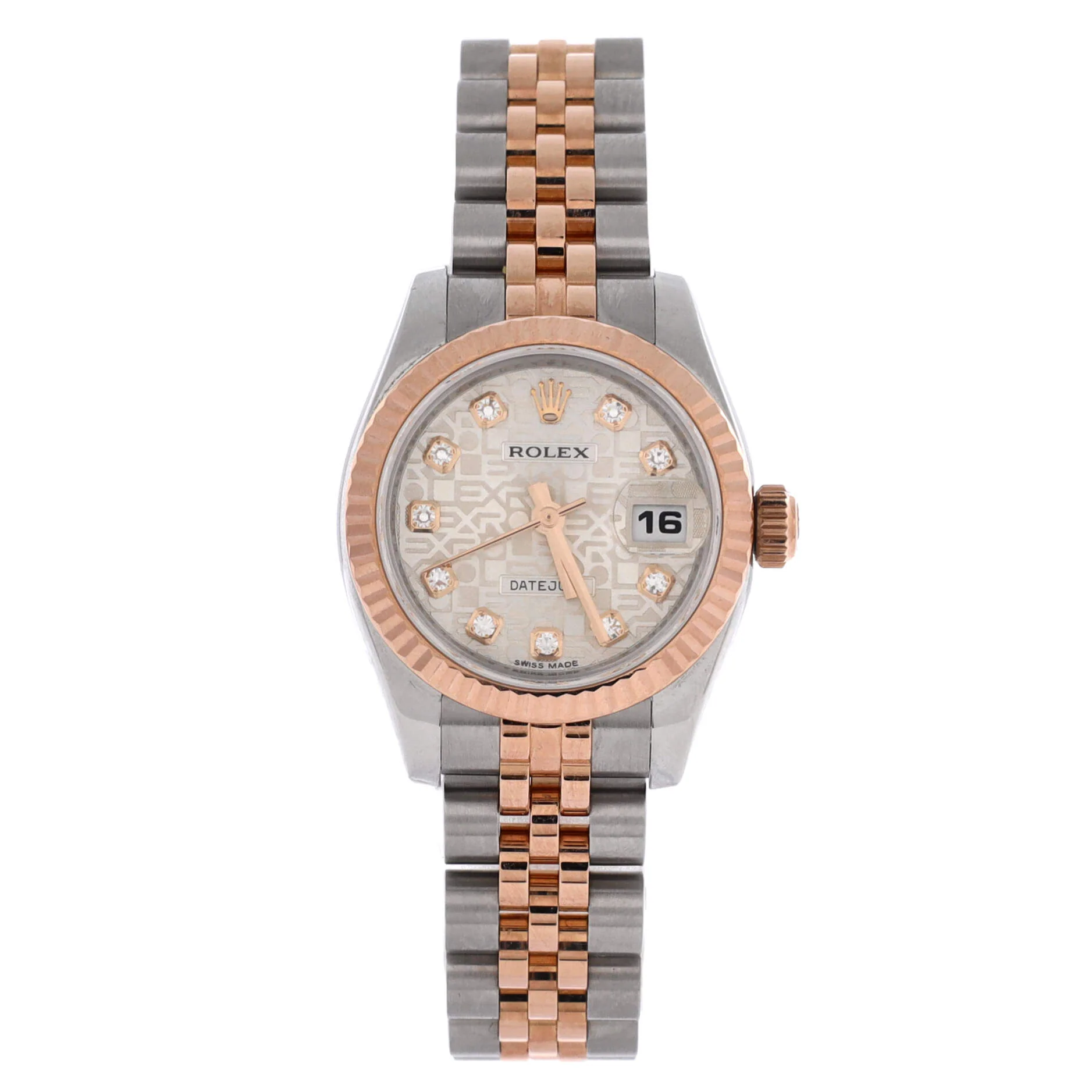 Oyster Perpetual Datejust Automatic Watch Stainless Steel and Rose Gold with Diamond Markers 26