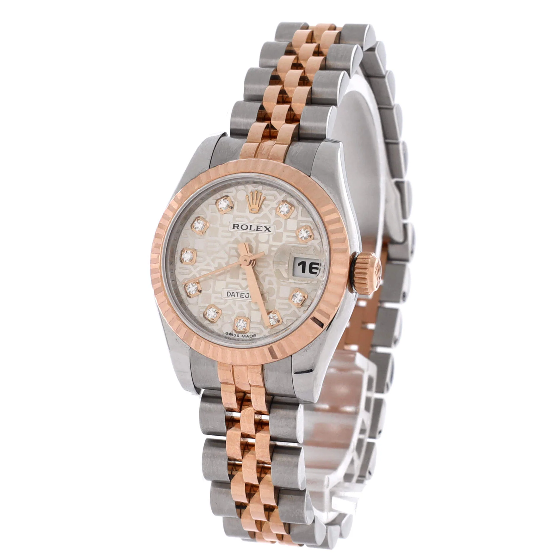 Oyster Perpetual Datejust Automatic Watch Stainless Steel and Rose Gold with Diamond Markers 26 - Image 3